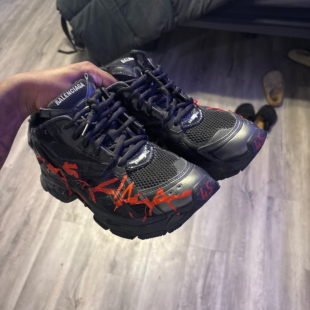 Balenciaga Men's Black Sneakers with Red Accents